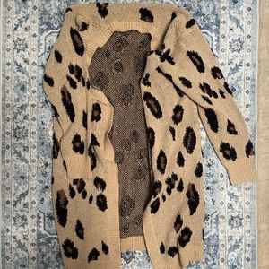 Textured Cheetah Print Cardigan - Long